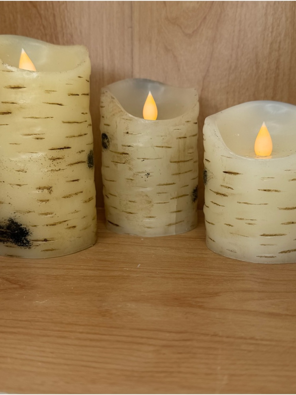 Birch-Style Flameless LED Wax Pillar Candle Set of 3 with Remote